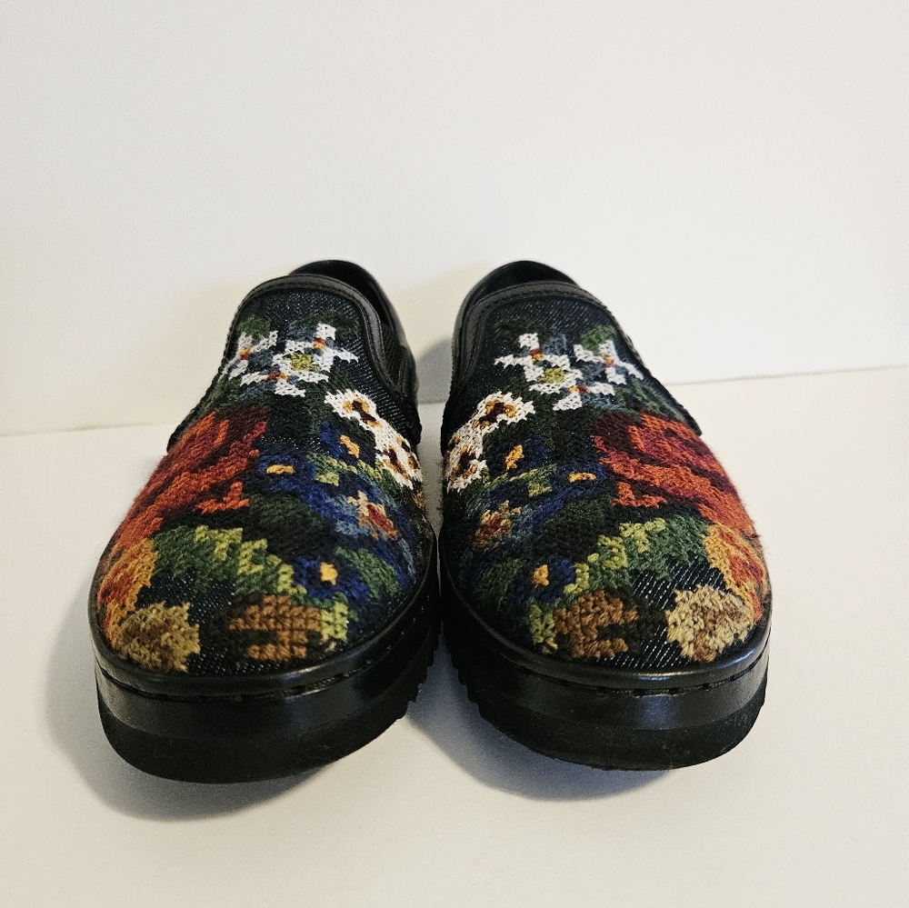 Dolce & Gabbana Wns Floral Navy Blue Denim/Leather Slip On Sz 6 Sneakers A50059 - Picture 3 of 11